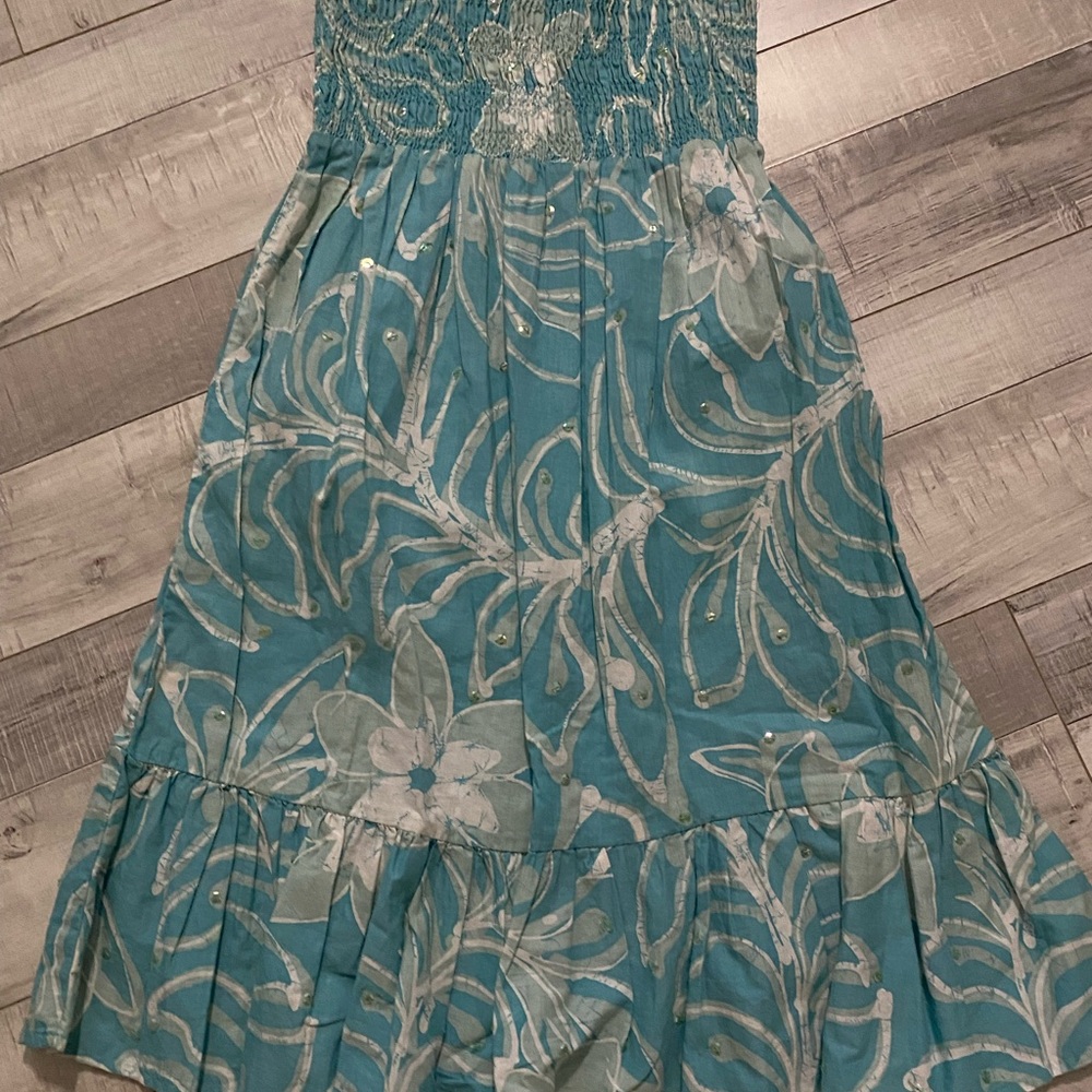 Summer strapless blue floral dress - Picture 2 of 2